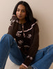 Brown and Pink Floral Ruffle Collar Jumper