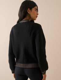 Black Knitted Bomber Jacket