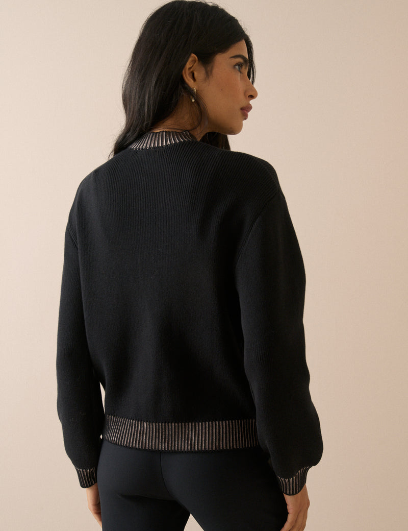 Black Knitted Bomber Jacket