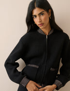 Black Knitted Bomber Jacket