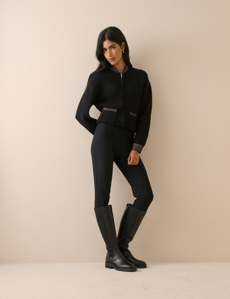 Black Knitted Bomber Jacket