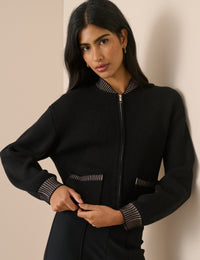 Black Knitted Bomber Jacket