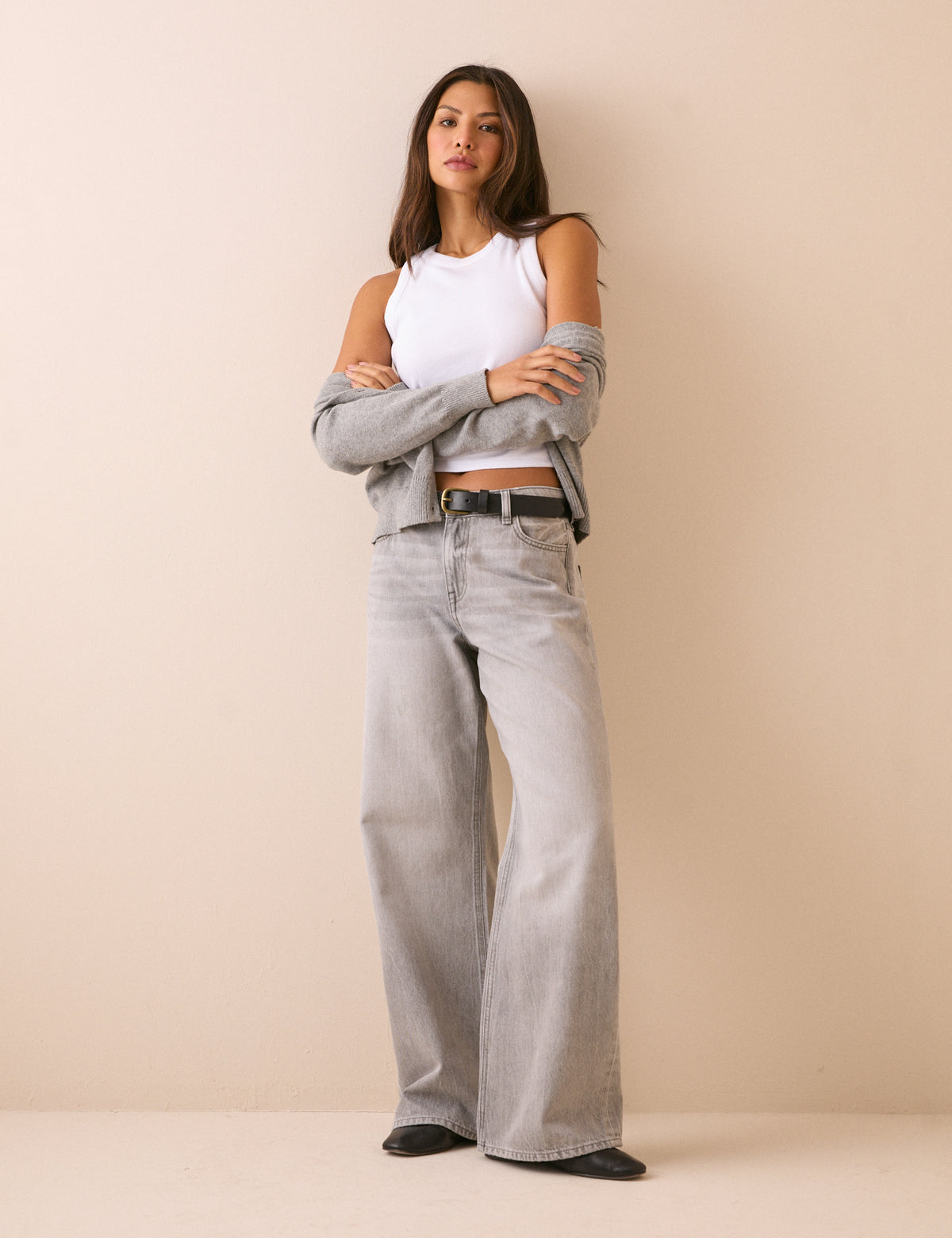 Grey Wide Leg Stepney Loose Jeans