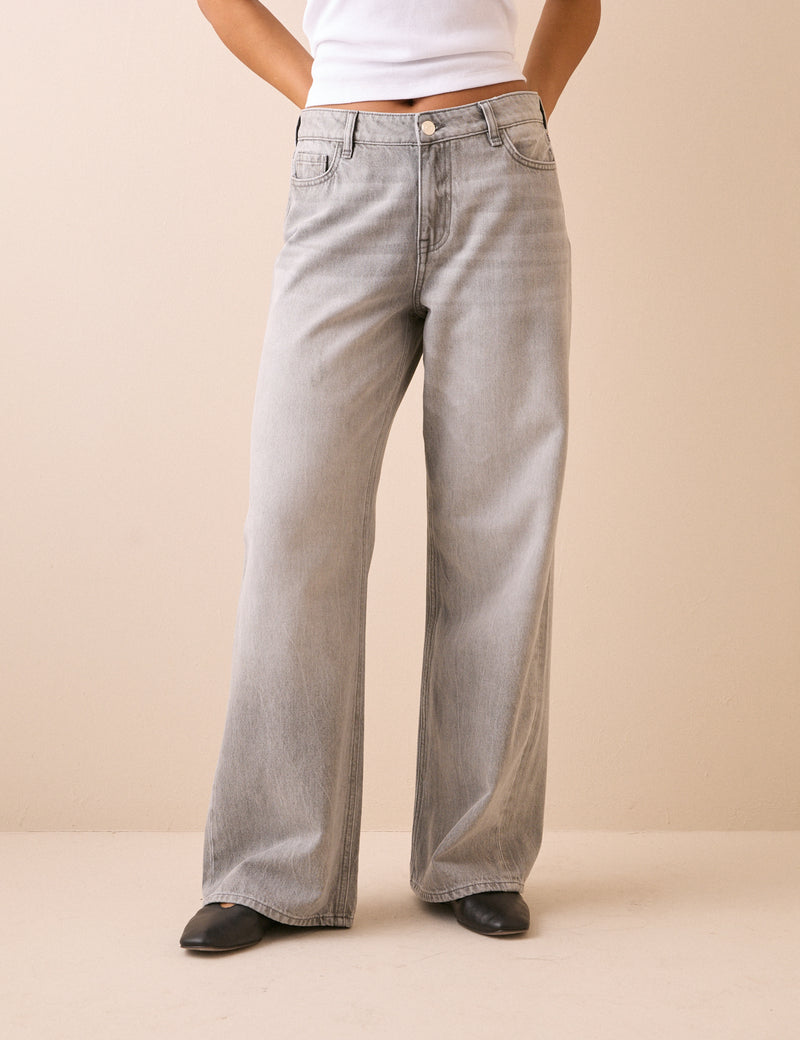 Grey Wide Leg Stepney Loose Jeans
