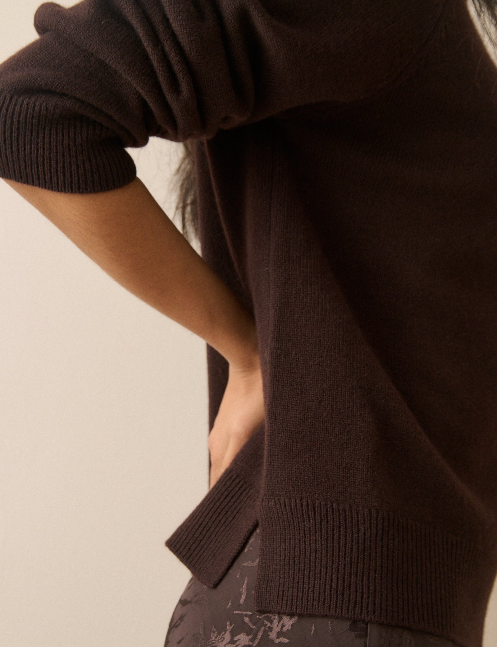 Brown Ribbed Trim Wool Jumper