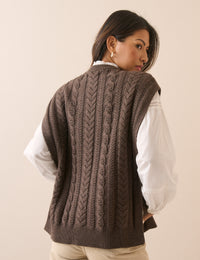 Chocolate Brown Wool-Blend Cable Knit Vest