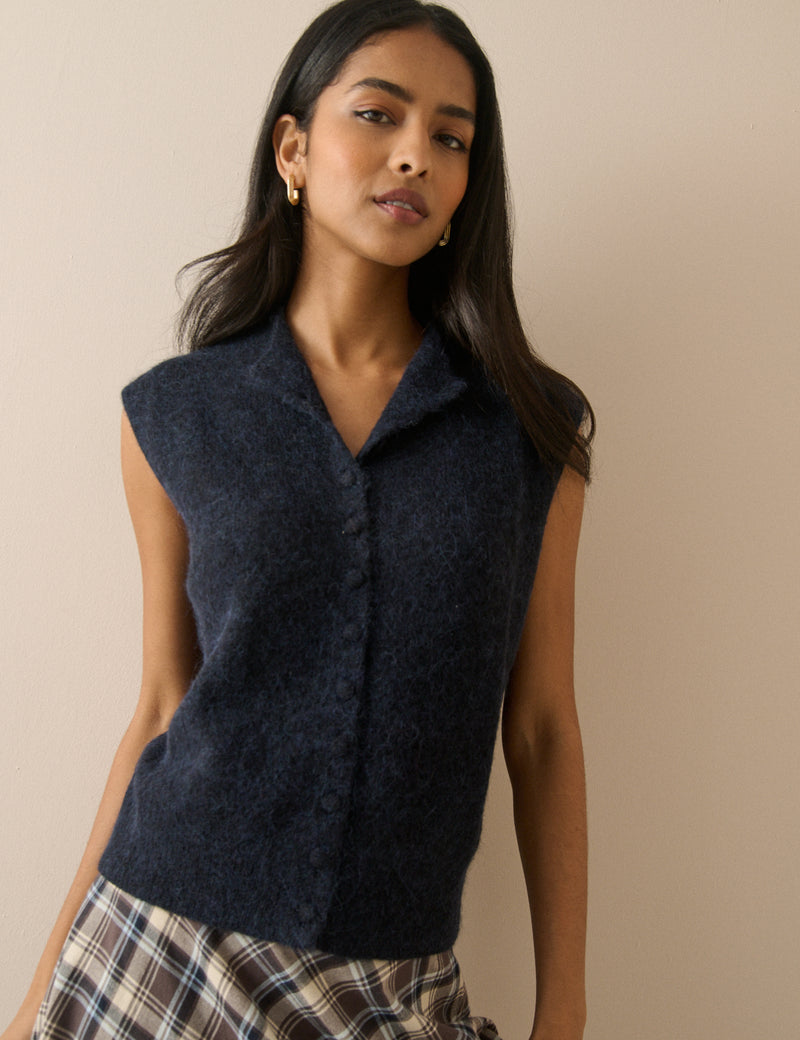 Navy Wool-Alpaca Knitted Vest