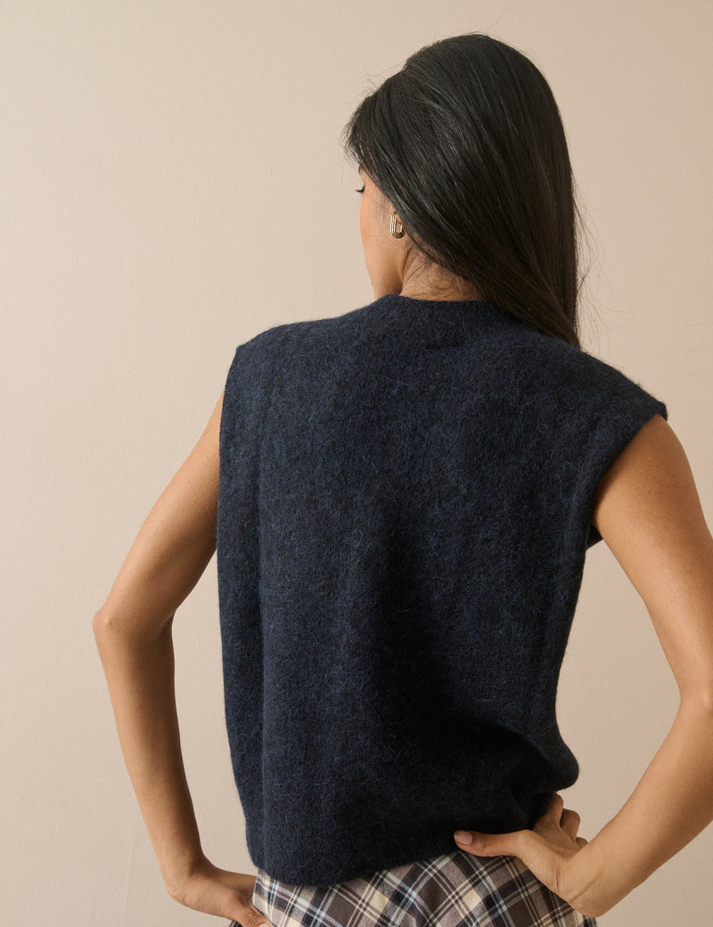 Navy Wool-Alpaca Knitted Vest