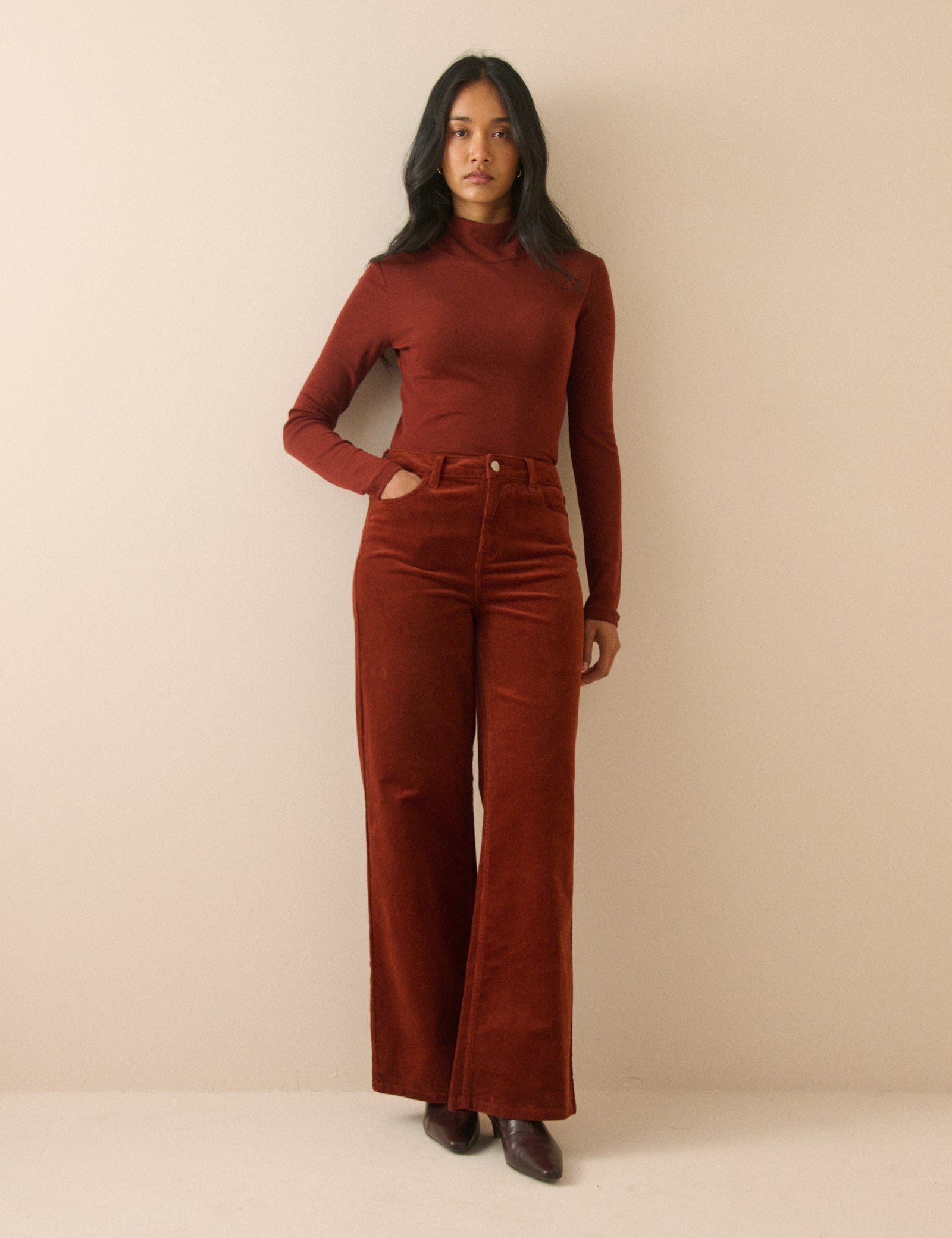 Rust Orange Cord High Rise Soho Wide Leg Jeans