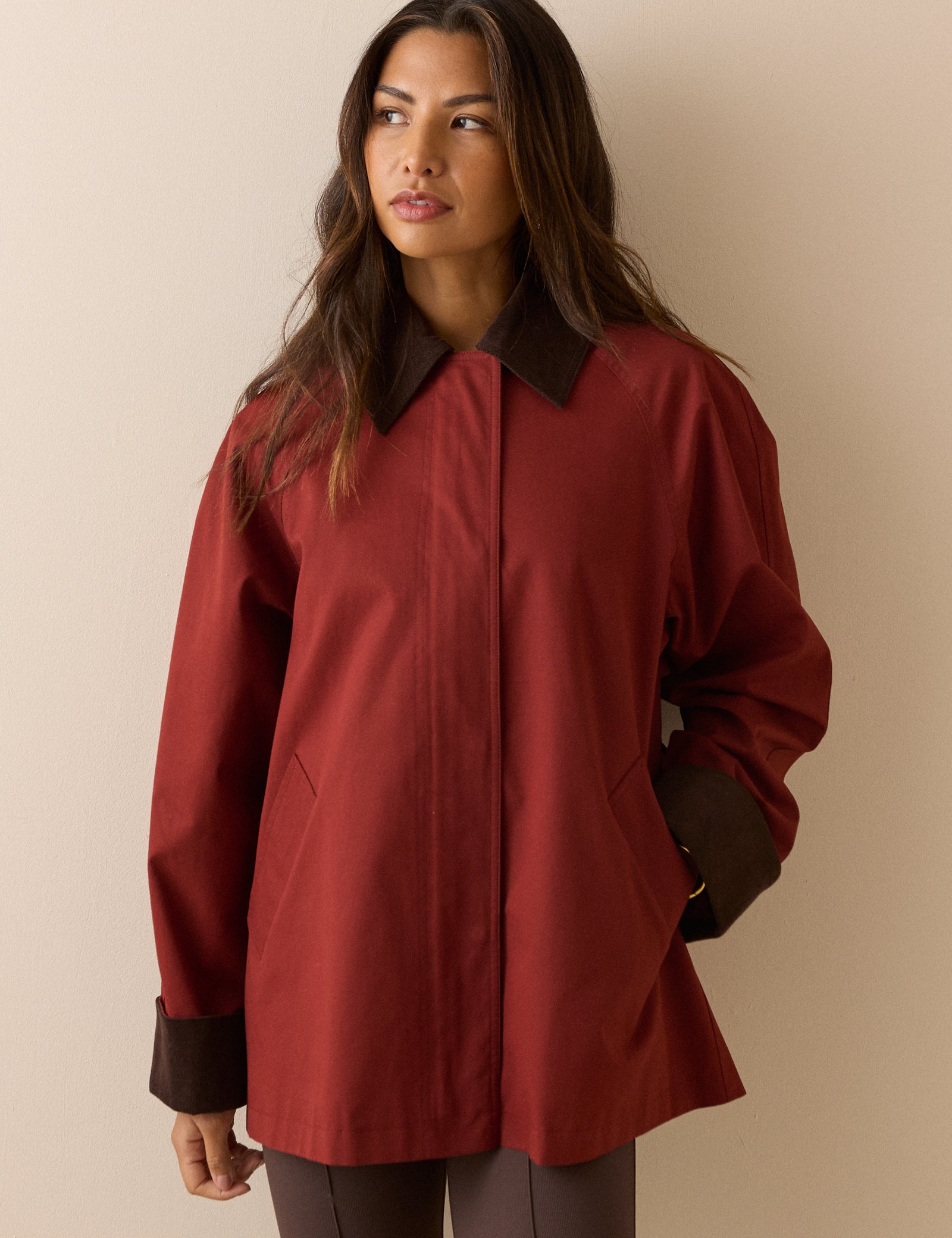 Red Cord Detail Barn Jacket
