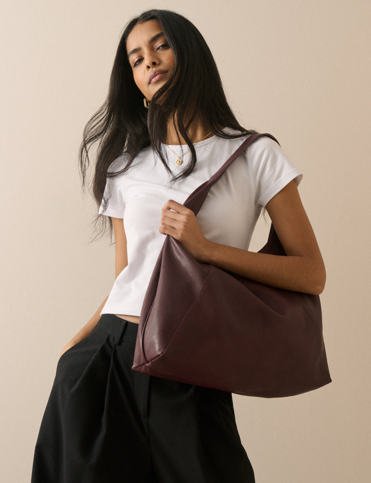 Burgundy Leather Slouch Bag