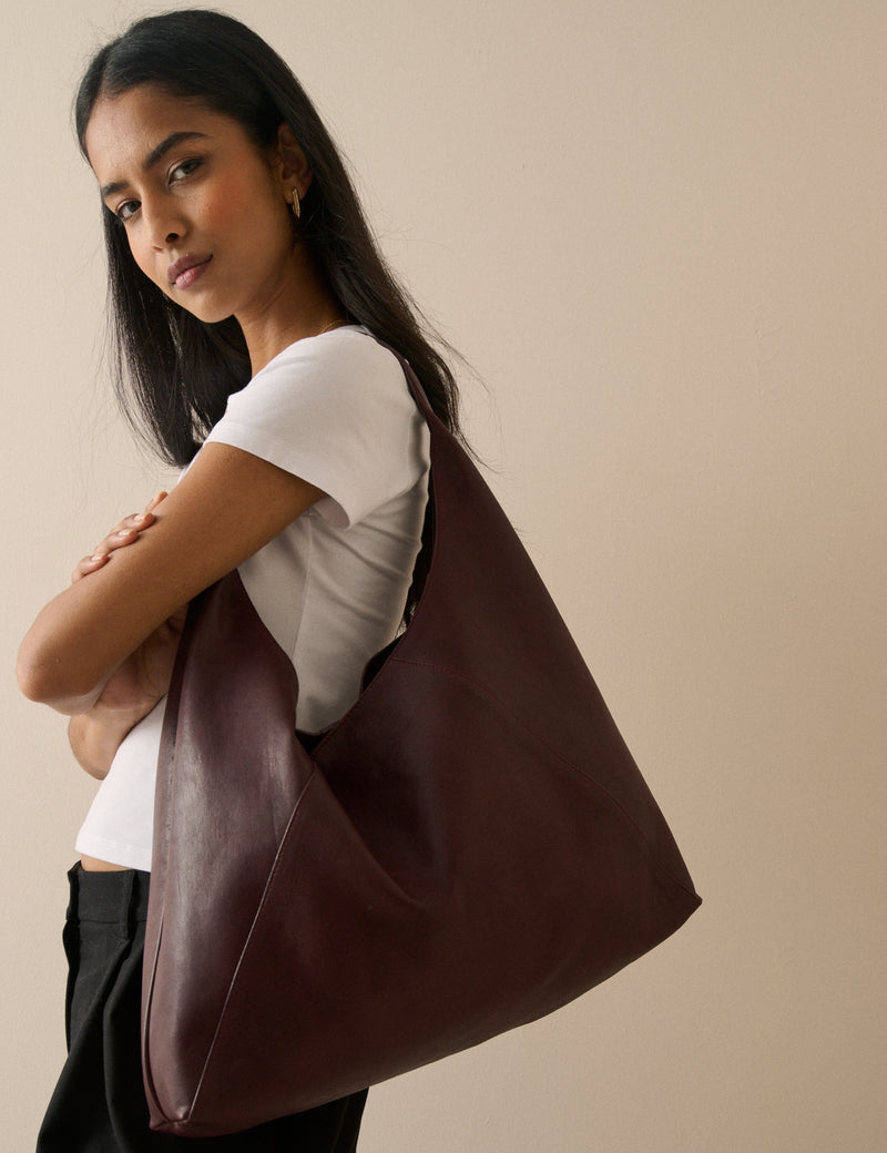 Burgundy Leather Slouch Bag