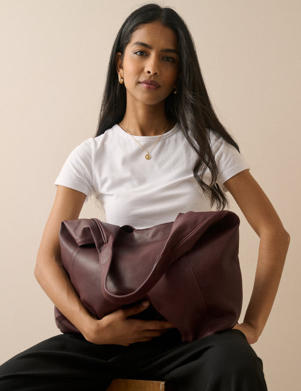 Burgundy Leather Slouch Bag