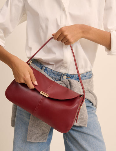 Red Leather Foldover Bag