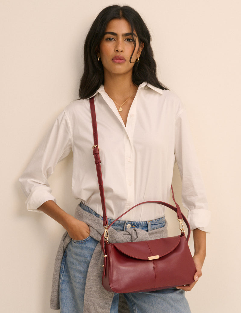 Red Leather Foldover Bag