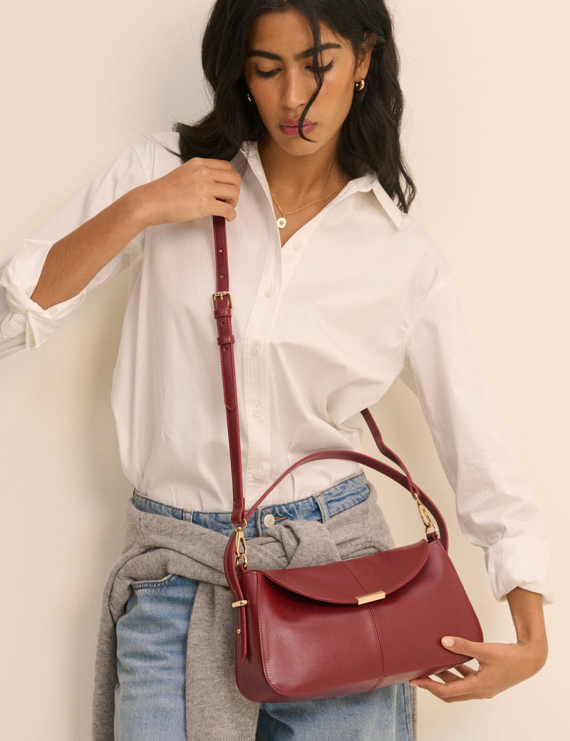 Red Leather Foldover Bag