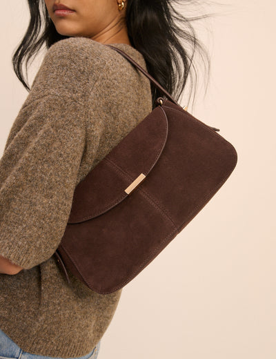 Chocolate Brown Suede Foldover Bag