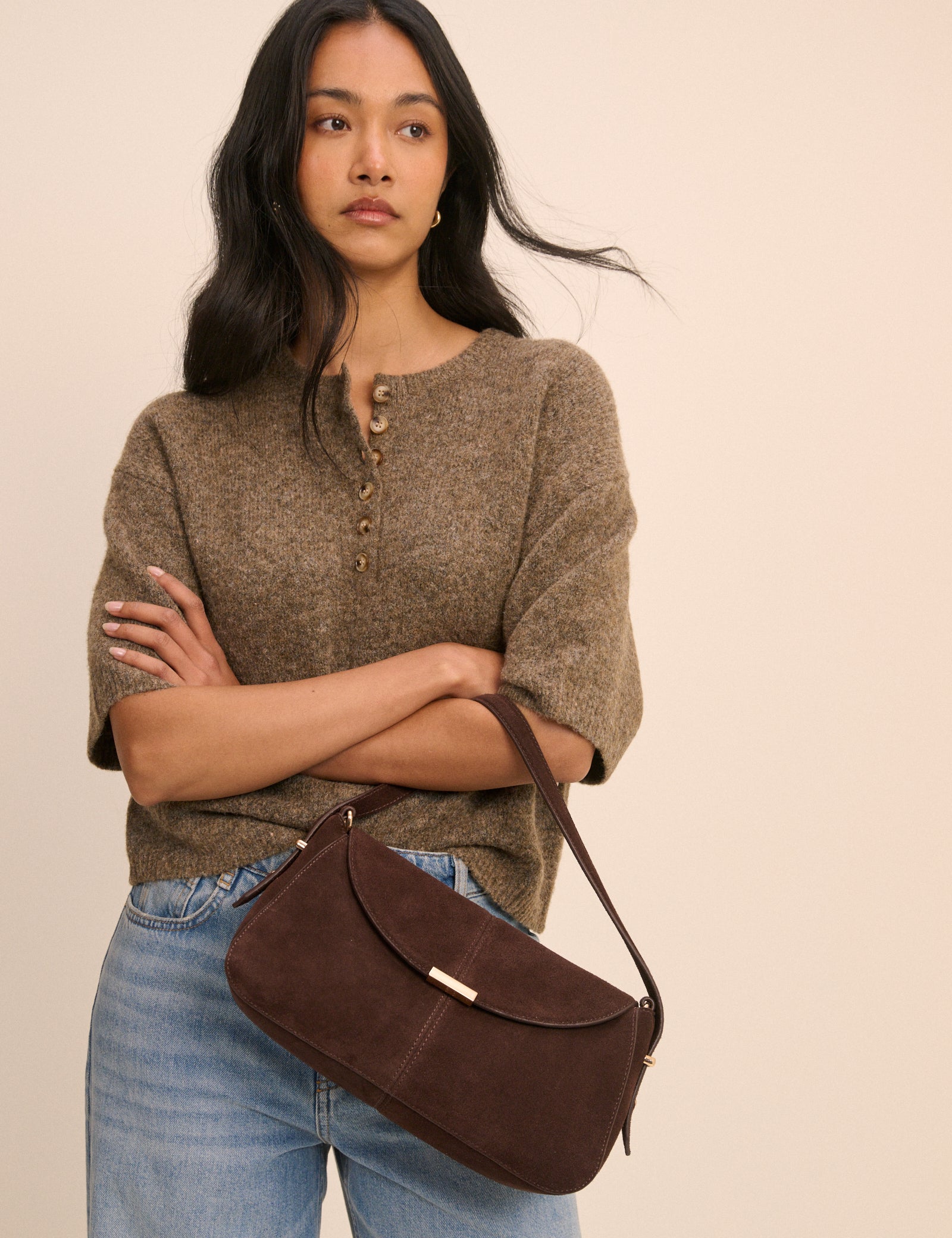 Chocolate Brown Suede Foldover Bag