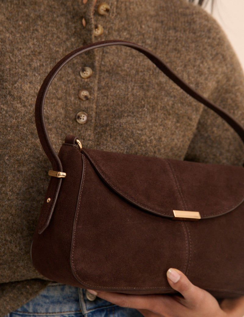 Chocolate Brown Suede Foldover Bag