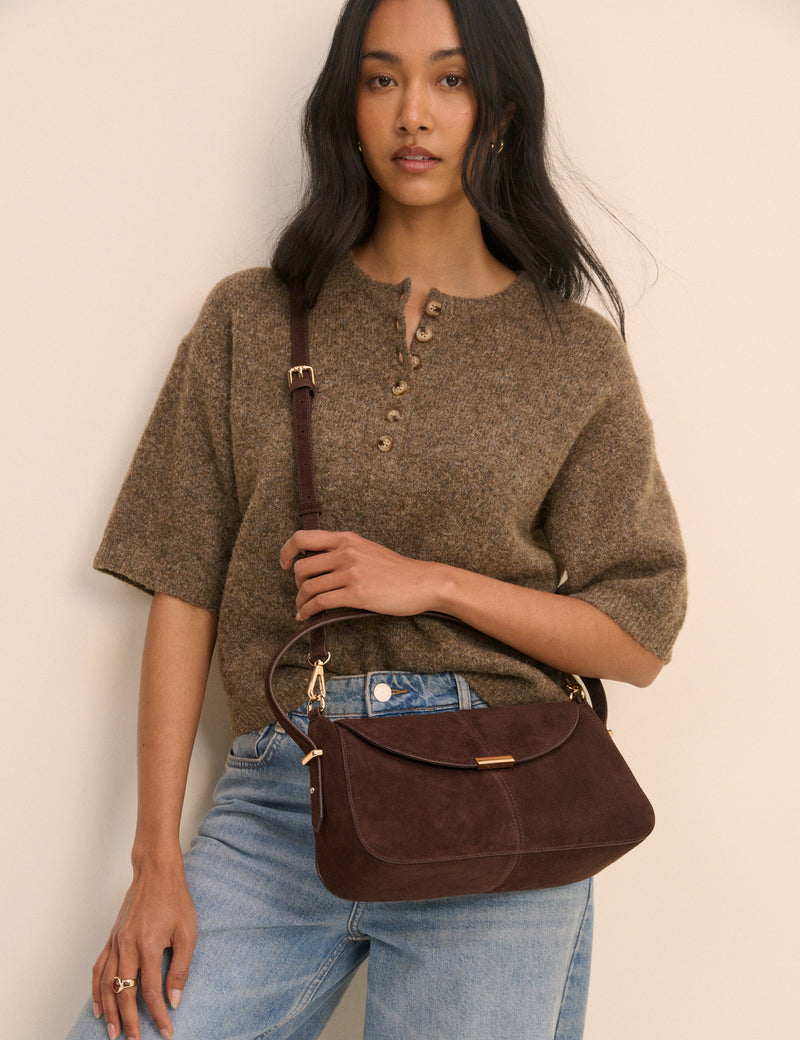 Chocolate Brown Suede Foldover Bag