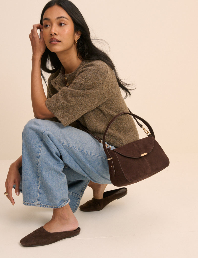 Chocolate Brown Suede Foldover Bag