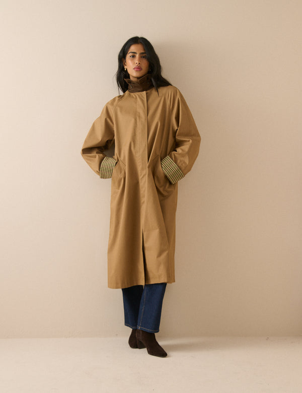 Camel Cord Detail Long Barn Coat