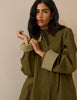 Khaki Cord Detail Long Barn Coat