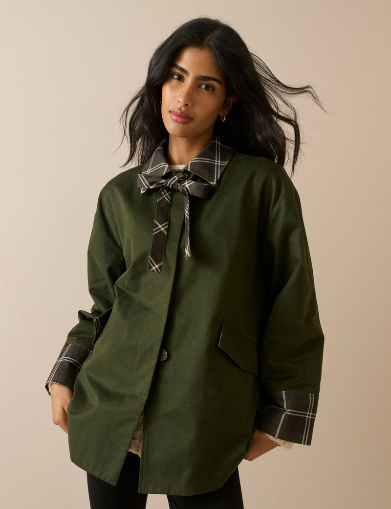 Khaki Tartan Trim Country Jacket