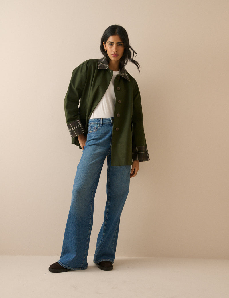 Khaki Tartan Trim Country Jacket