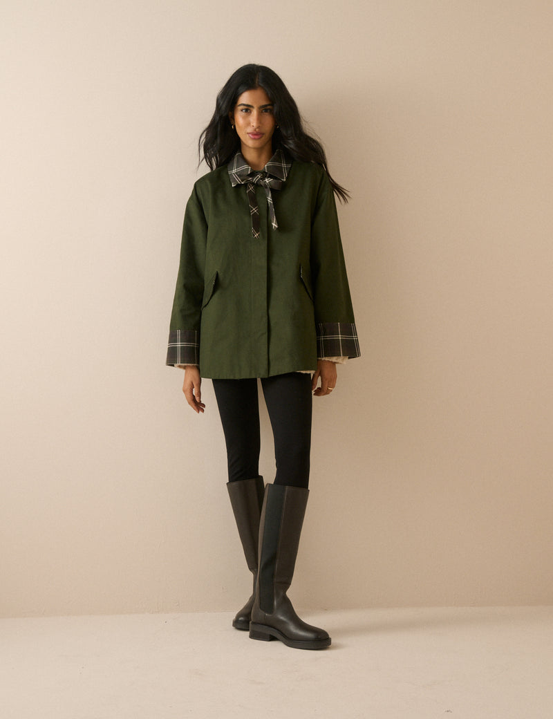 Khaki Tartan Trim Country Jacket