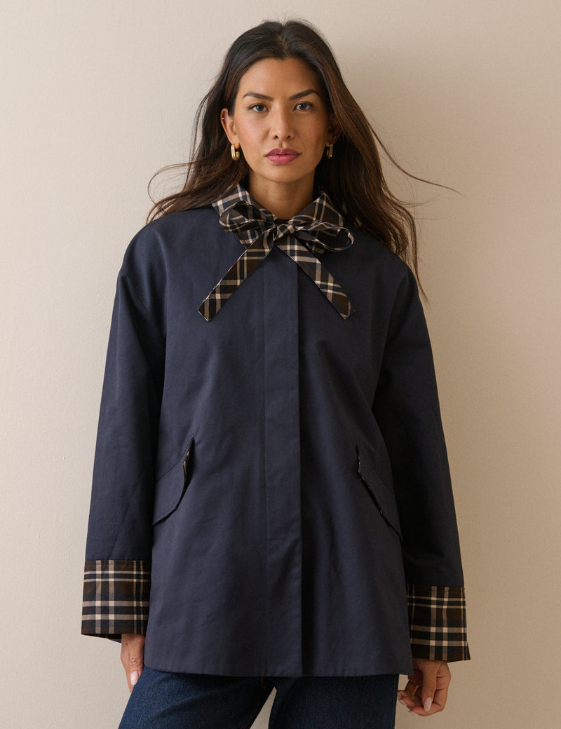 Navy Tartan Trim Country Jacket