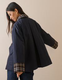Navy Tartan Trim Country Jacket