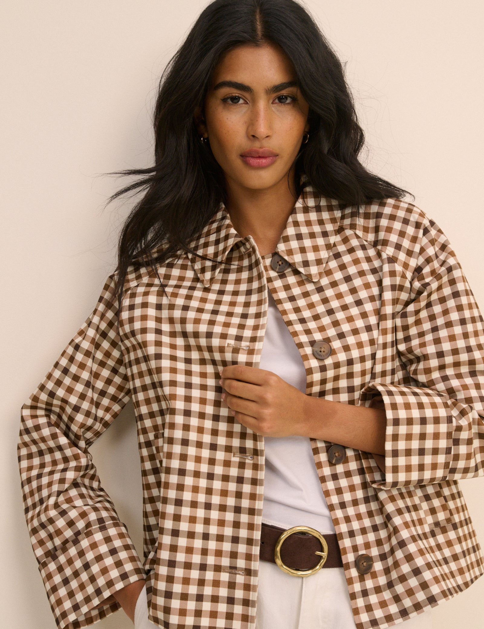 Brown Gingham Oyanti Swing Jacket