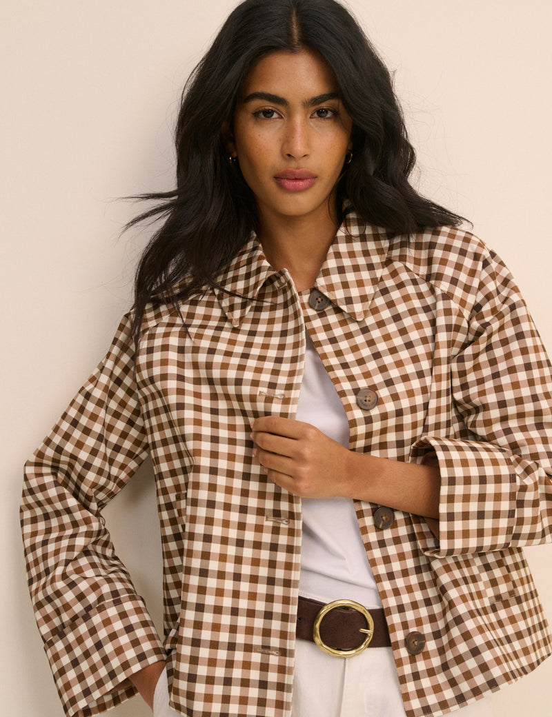 Brown Gingham Oyanti Swing Jacket