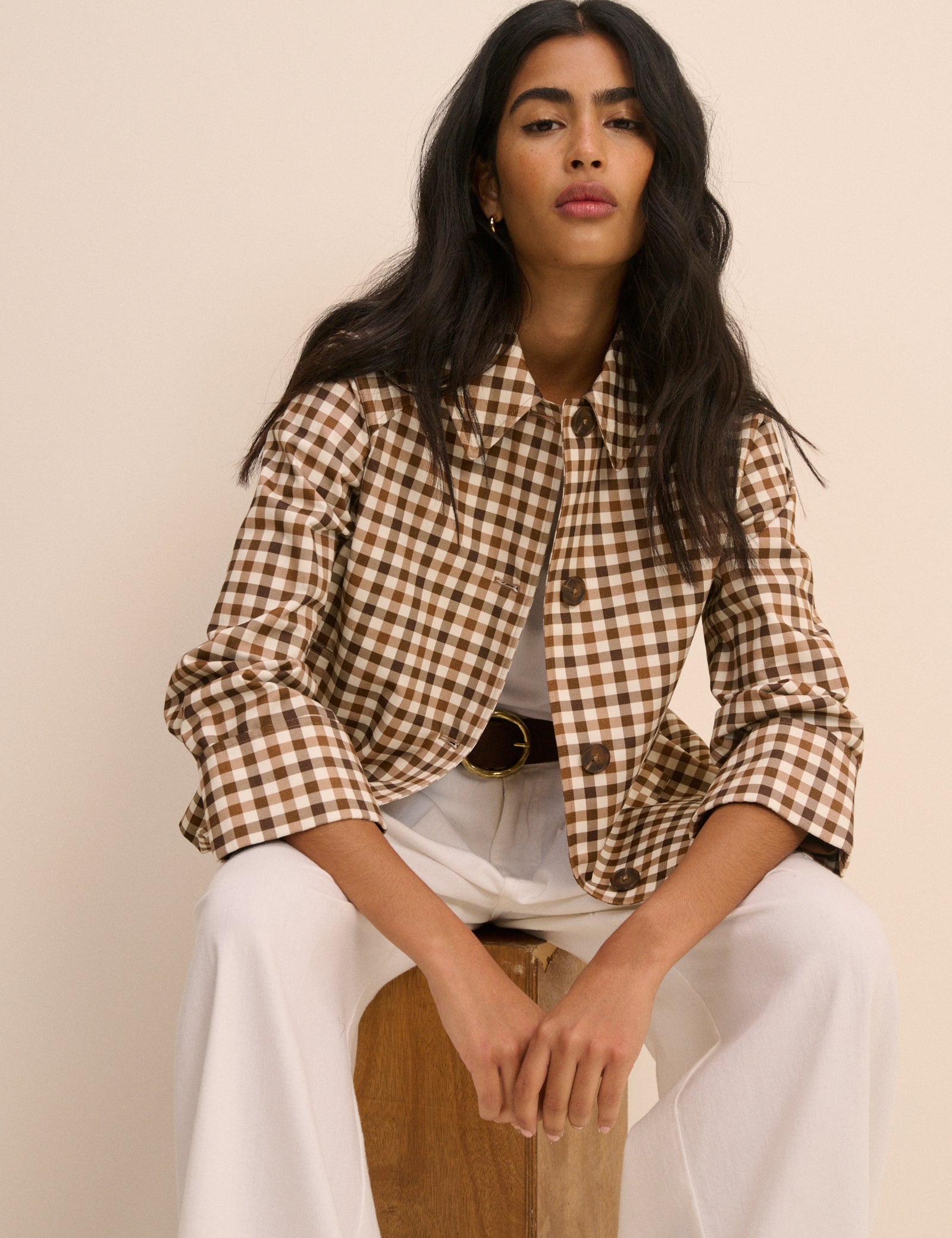 Brown Gingham Oyanti Swing Jacket