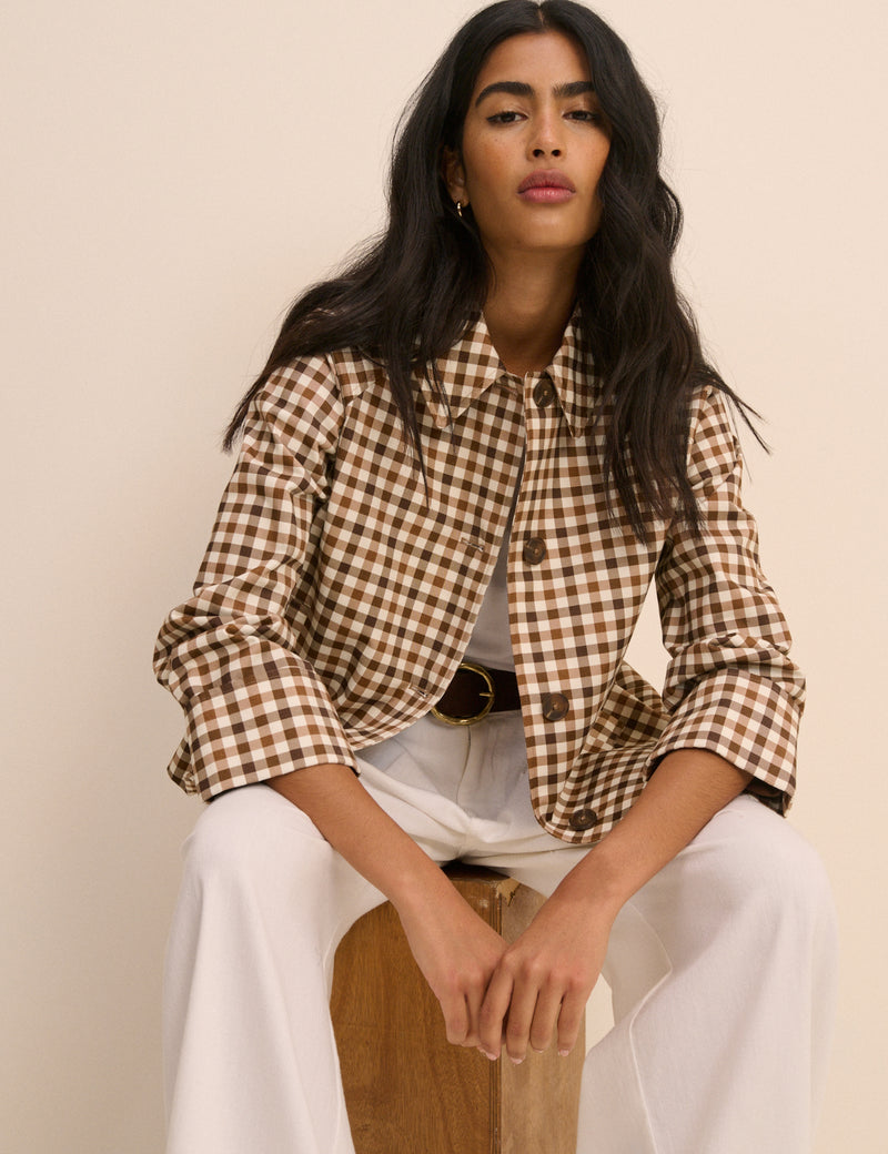 Brown Gingham Oyanti Swing Jacket