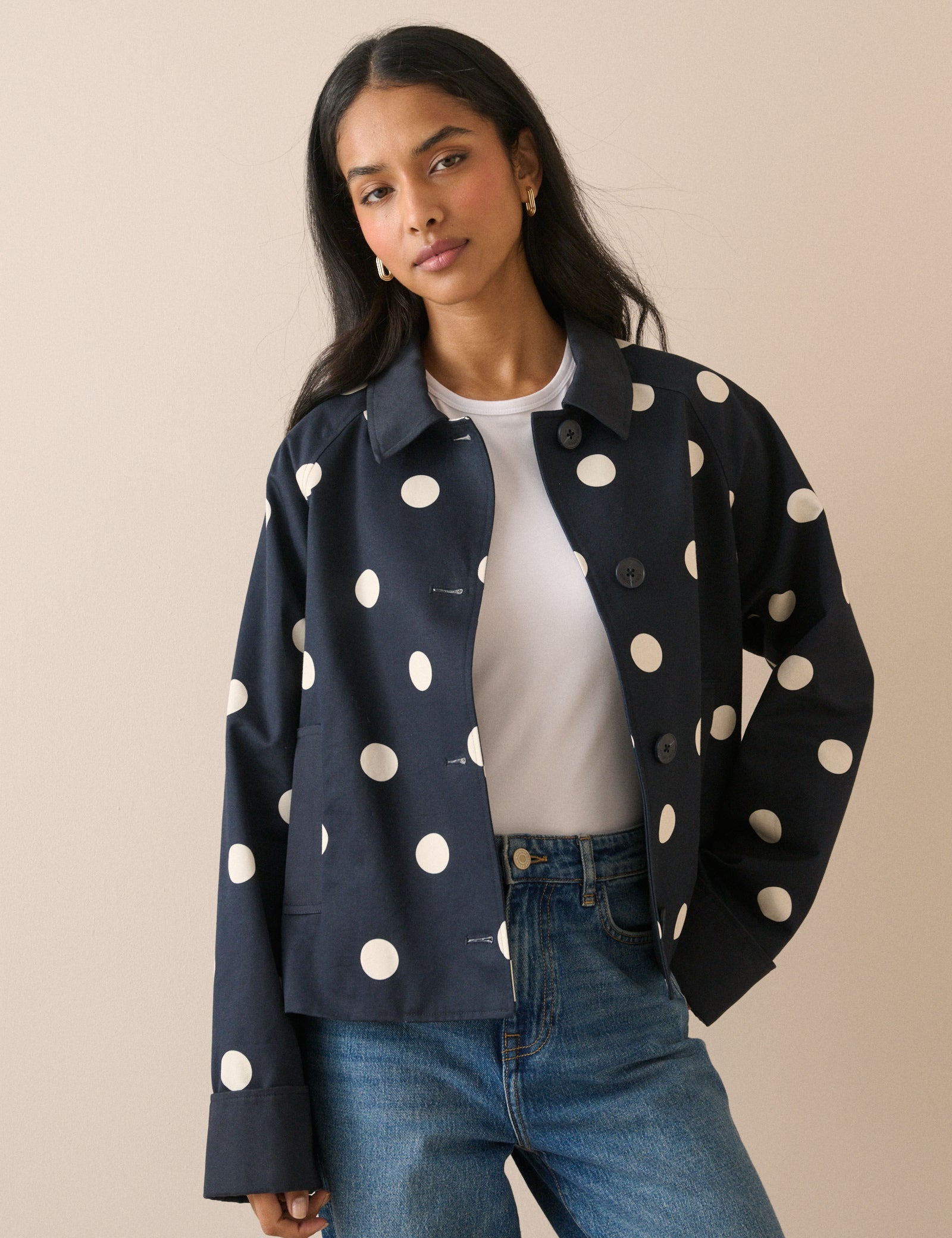 Navy Polka Dot Oyanti Swing Jacket