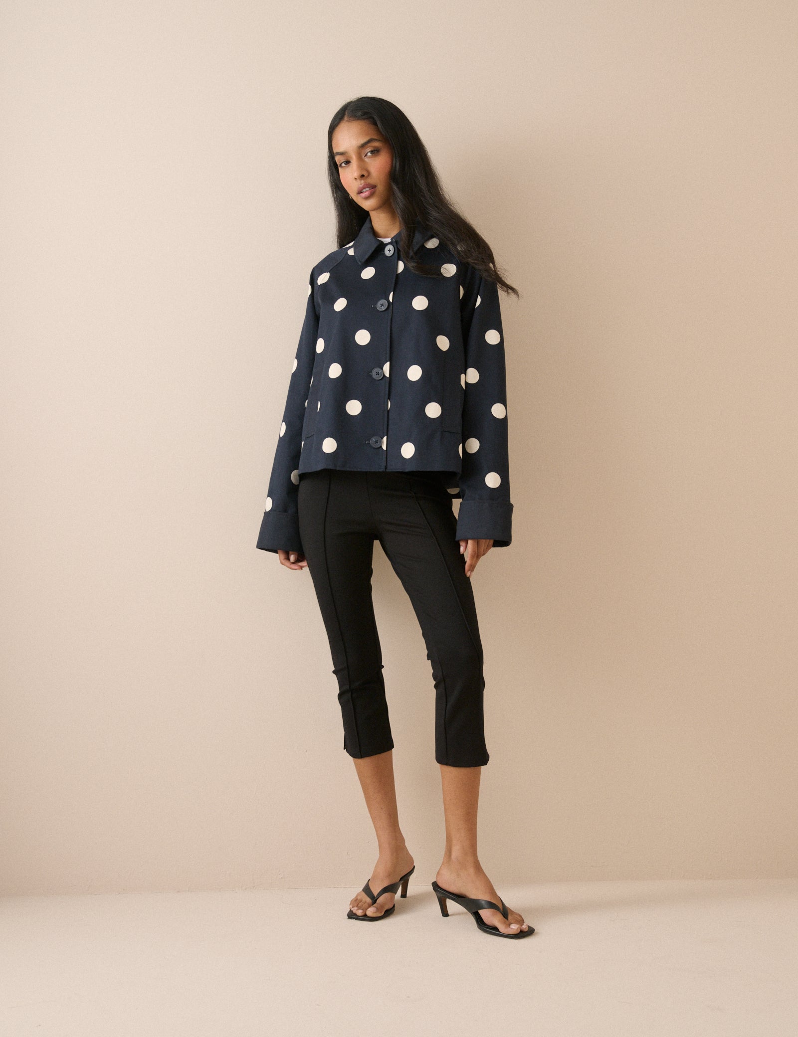 Navy Polka Dot Oyanti Swing Jacket