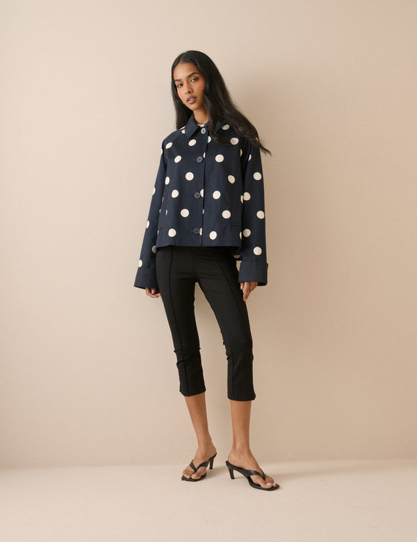 Navy Polka Dot Oyanti Swing Jacket