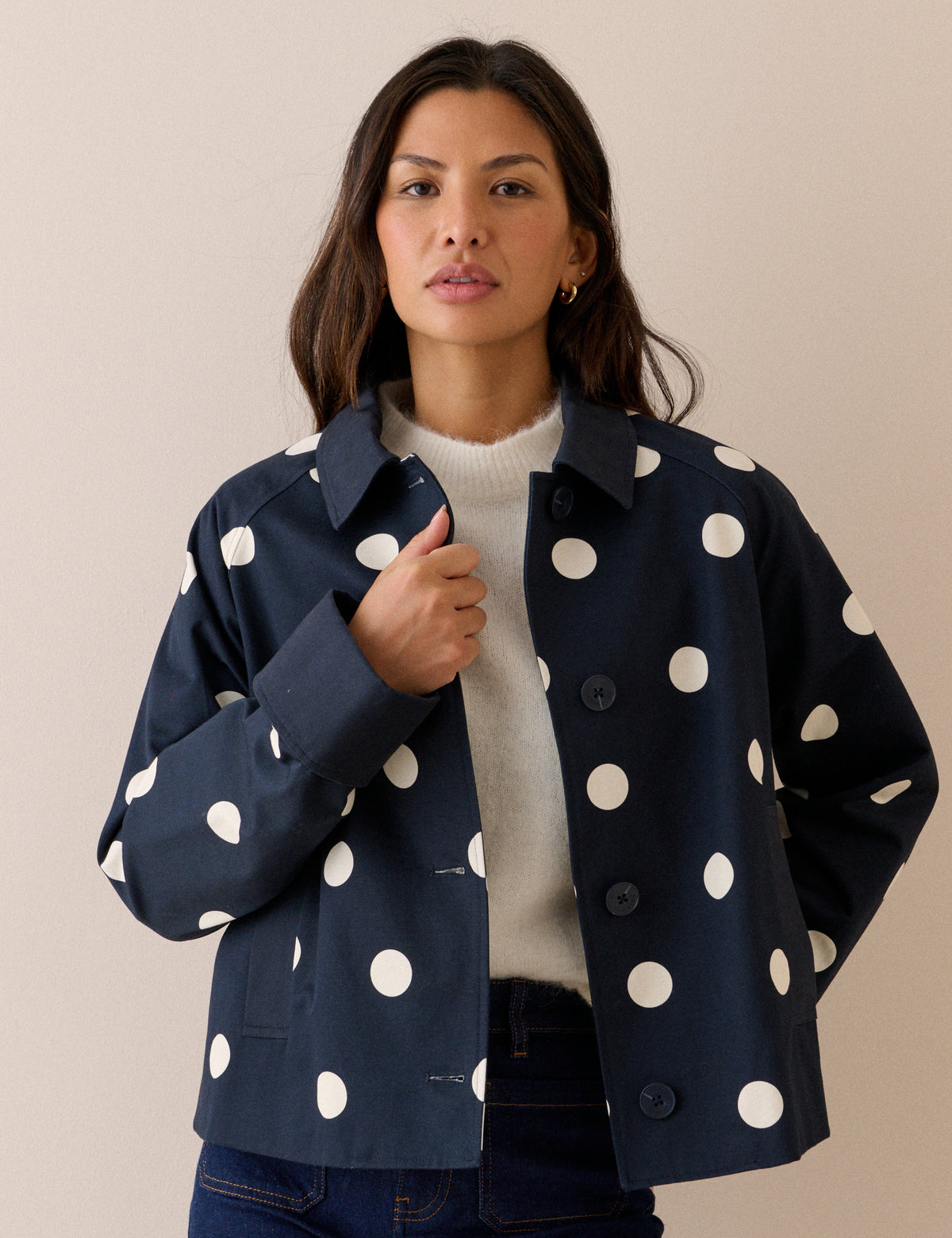Navy Polka Dot Oyanti Swing Jacket