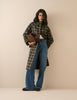 Brown and Green Tartan Collared Car Coat