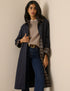 Navy Collared Tartan Trim Car Coat