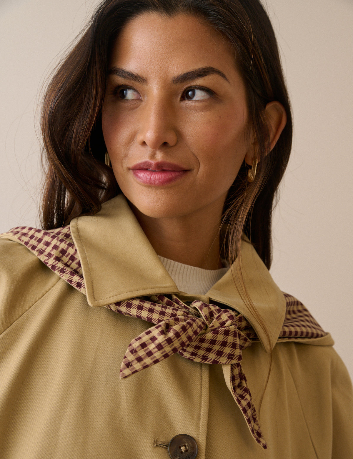 Camel Contrast Hood Trench Coat