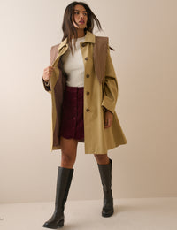 Camel Contrast Hood Trench Coat