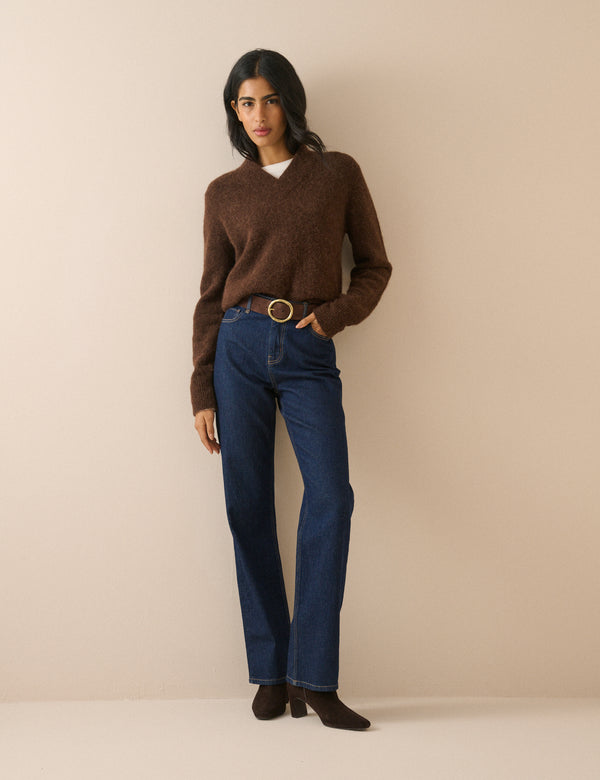 Dark Blue High Rise Kingston Straight Leg Jeans
