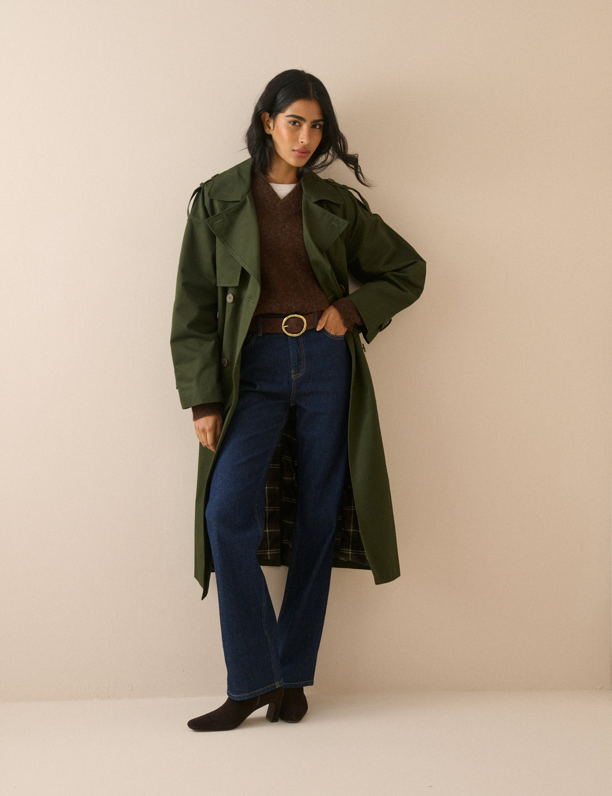 Khaki Double-Breasted Trench Coat
