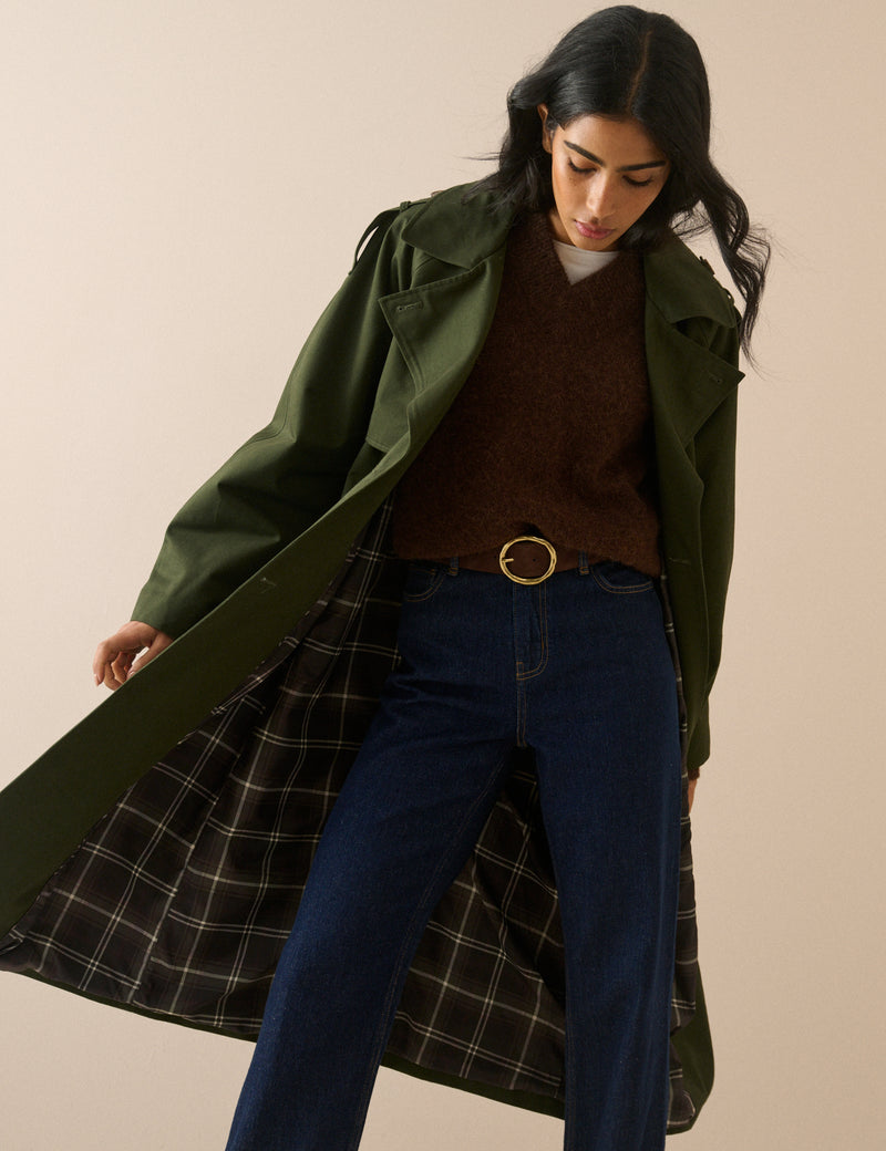 Khaki Double-Breasted Trench Coat