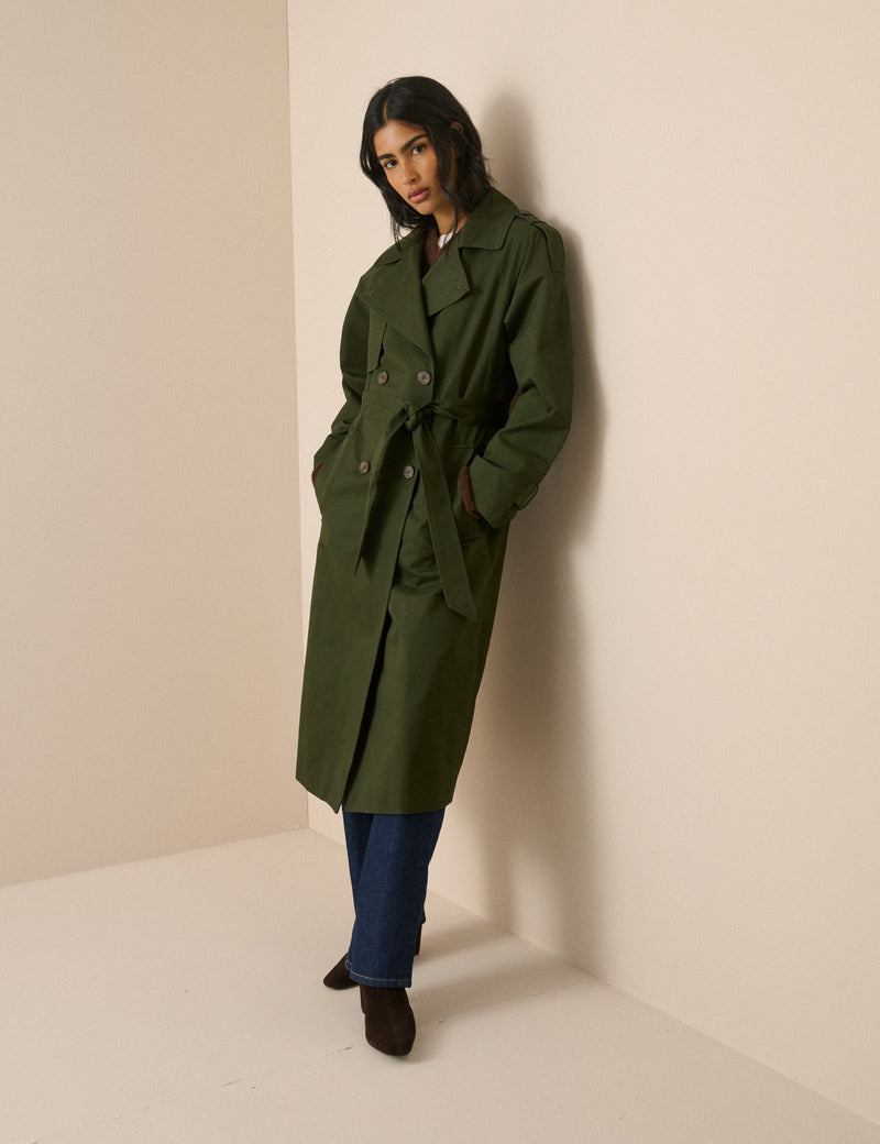Khaki Double-Breasted Trench Coat