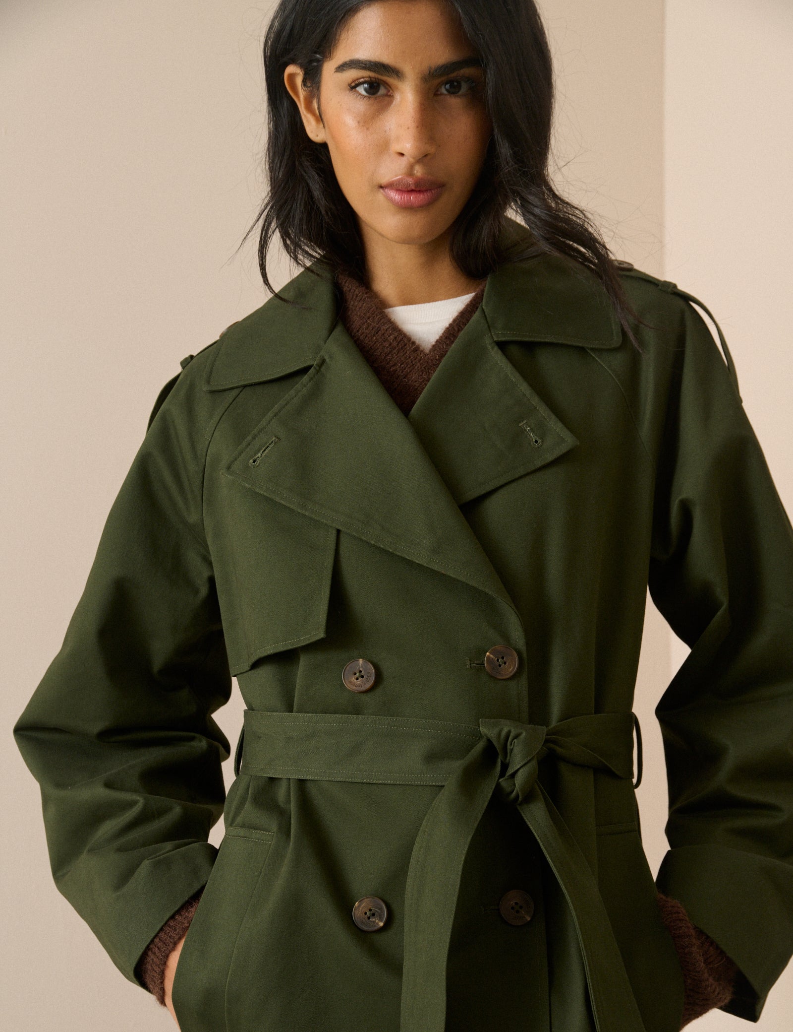 Khaki Double-Breasted Trench Coat