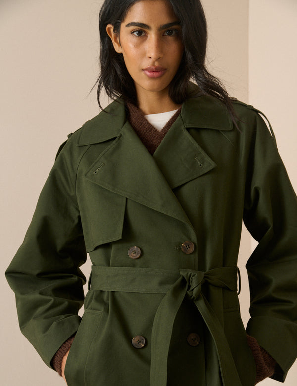 Khaki Double-Breasted Trench Coat